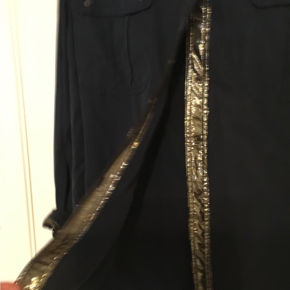 NWT Free People Off Campus Navy Blue Gold Metallic Oversized Button Front Top - Picture 6 of 16